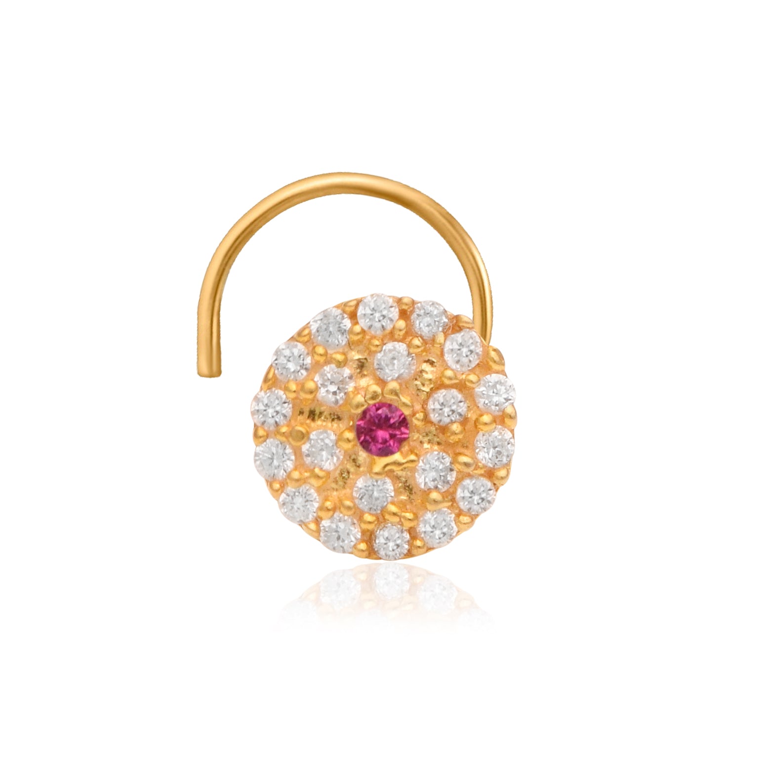 Multi Stone Round Cluster Nose Pin – 925 Sterling Silver Yellow Plated