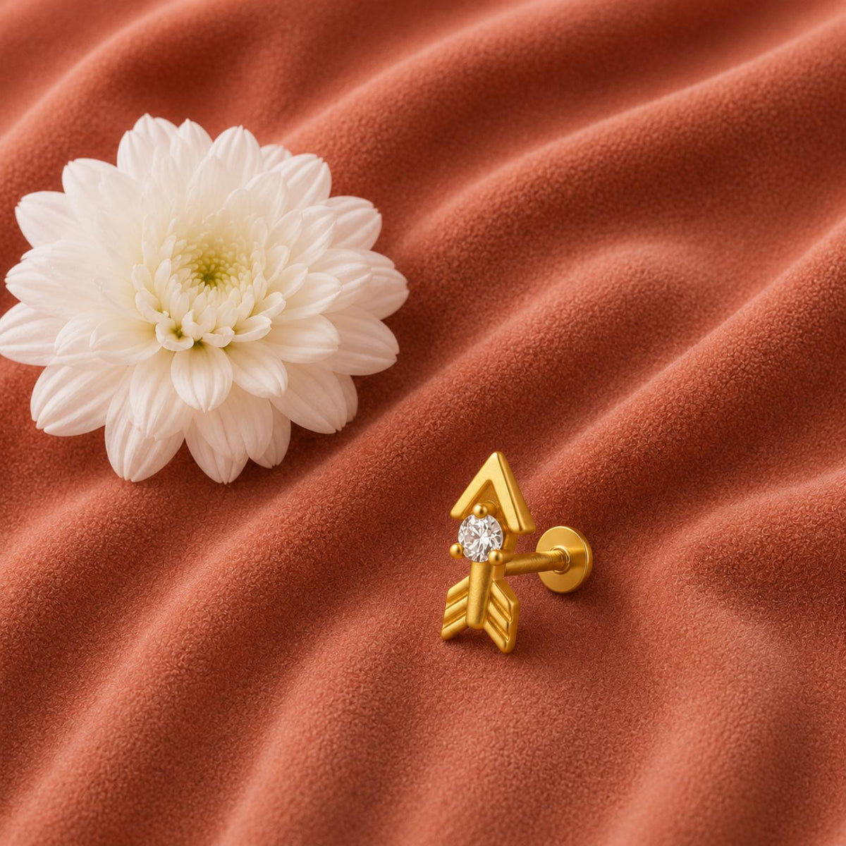 White CZ Arrow Motif Nose Pin – Sterling Silver Gold Plated