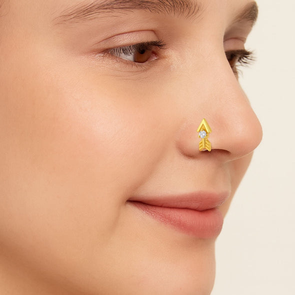 White CZ Arrow Motif Nose Pin – Sterling Silver Gold Plated
