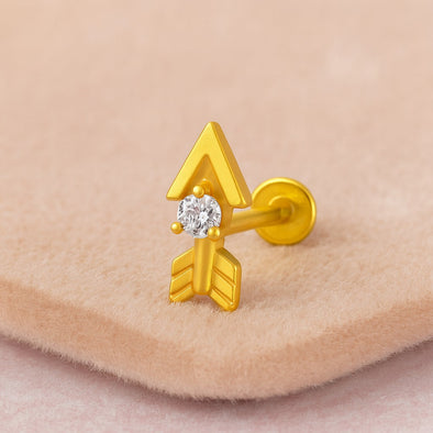 White CZ Arrow Motif Nose Pin – Sterling Silver Gold Plated