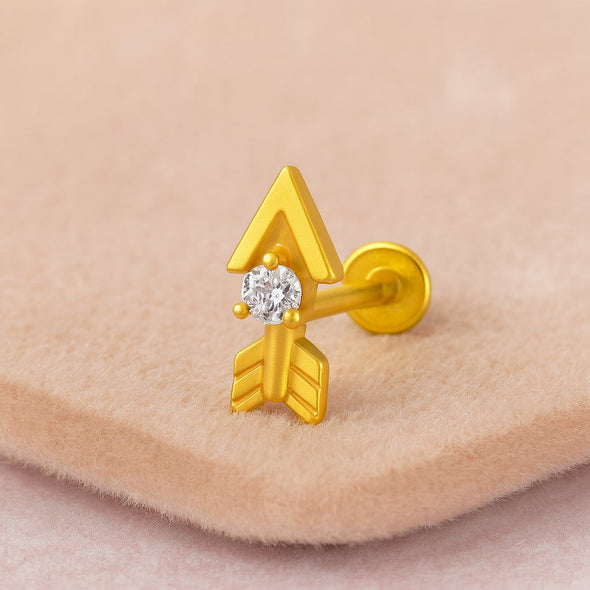 White CZ Arrow Motif Nose Pin – Sterling Silver Gold Plated