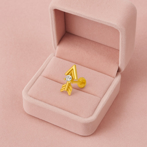White CZ Arrow Motif Nose Pin – Sterling Silver Gold Plated