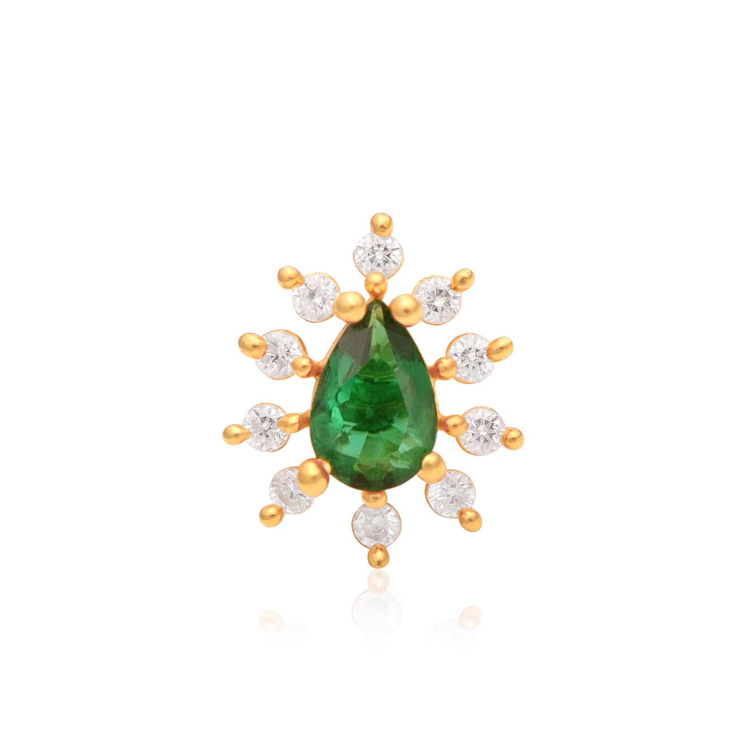 Green CZ Teardrop Halo Nose Pin - Sterling Silver Gold Plated