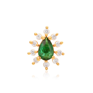 Green CZ Teardrop Halo Nose Pin - Sterling Silver Gold Plated
