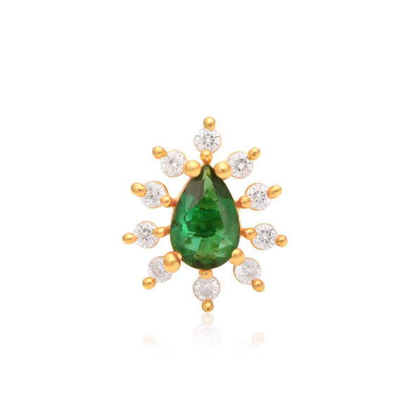 Green CZ Teardrop Halo Nose Pin - Sterling Silver Gold Plated