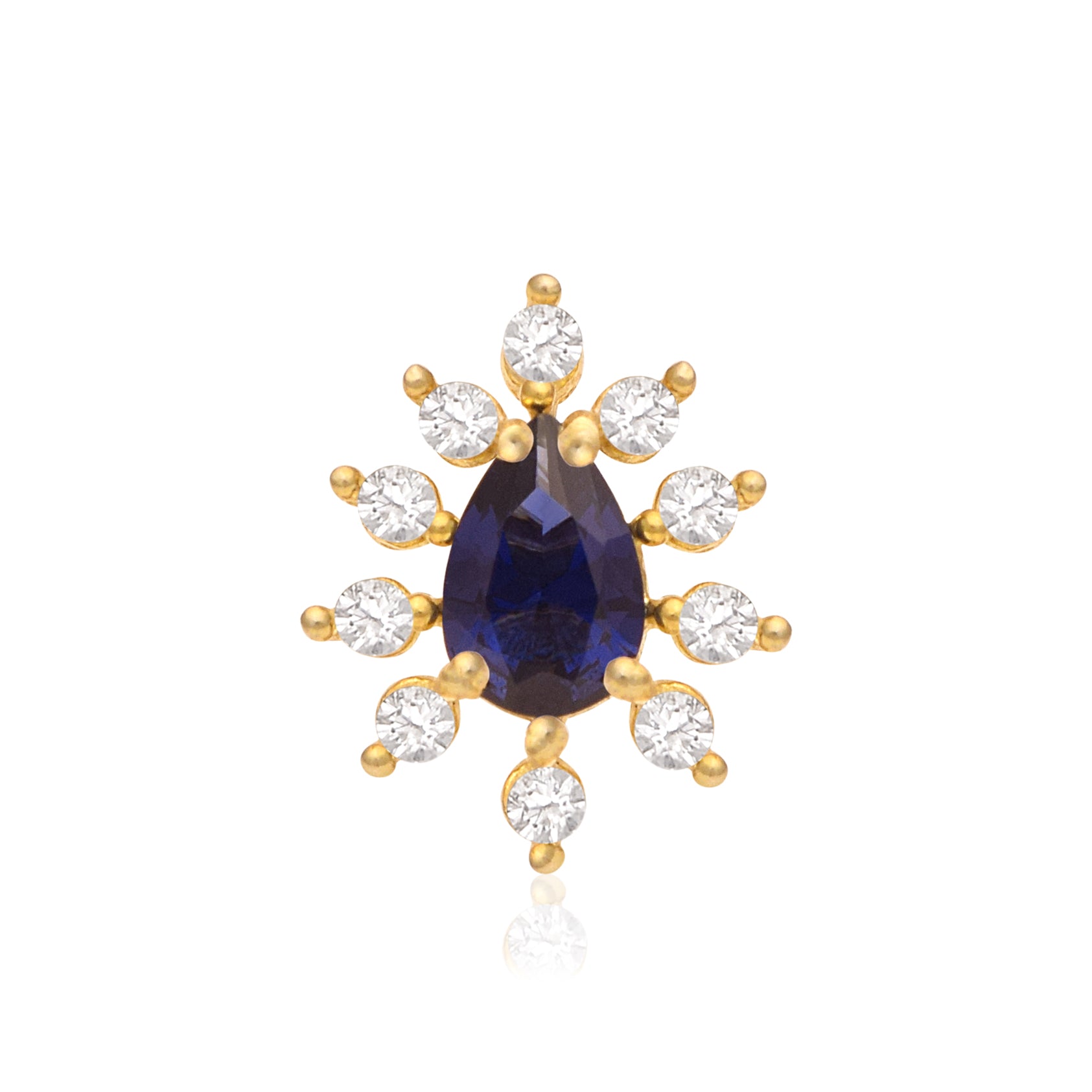Gold Plated Blue CZ Starburst Nose Pin – Pear Cut Statement Floral Design