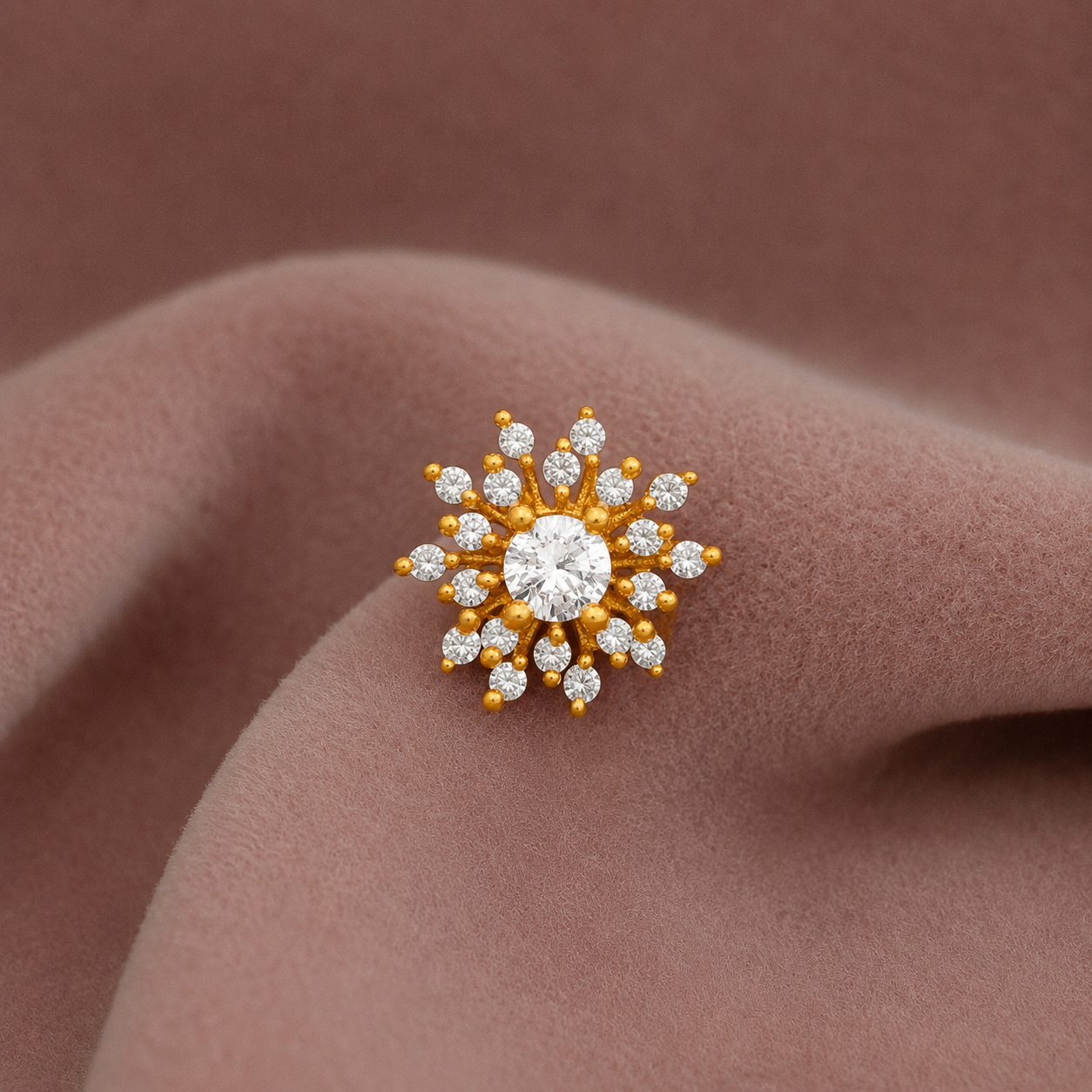 Gold Plated CZ Starburst Nose Pin – Sparkling Statement Floral Design