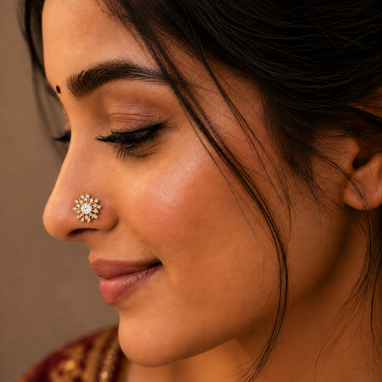 Gold Plated CZ Starburst Nose Pin – Sparkling Statement Floral Design