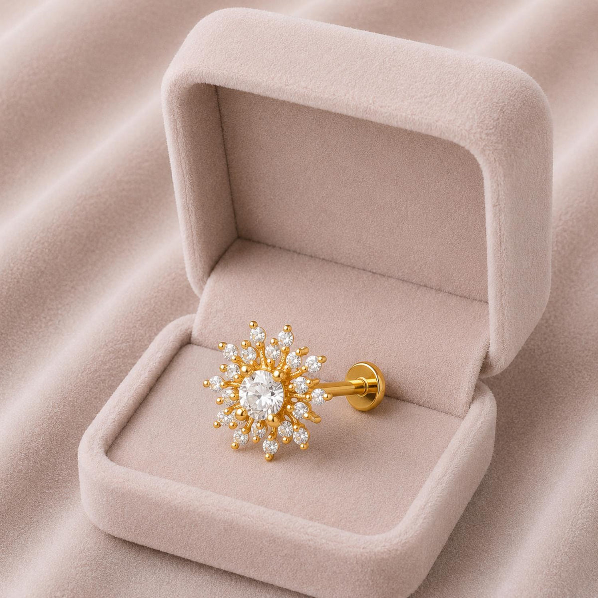 Gold Plated CZ Starburst Nose Pin – Sparkling Statement Floral Design