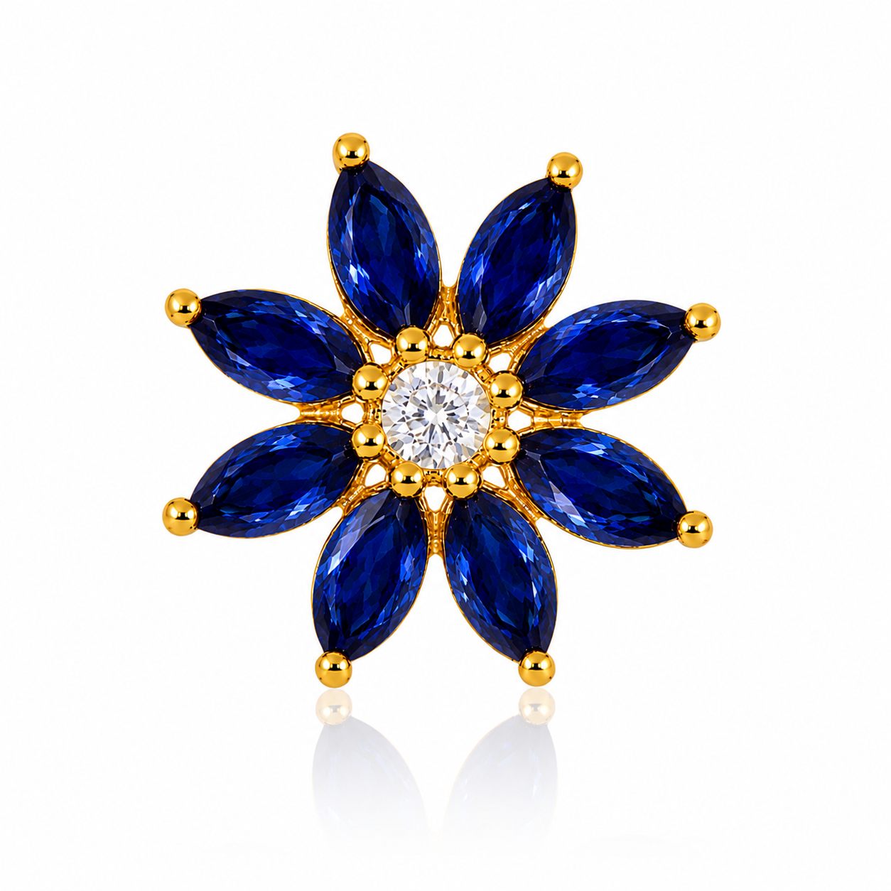 Marquise Blue CZ Floral Nose Pin - Gold Plated 925 Silver