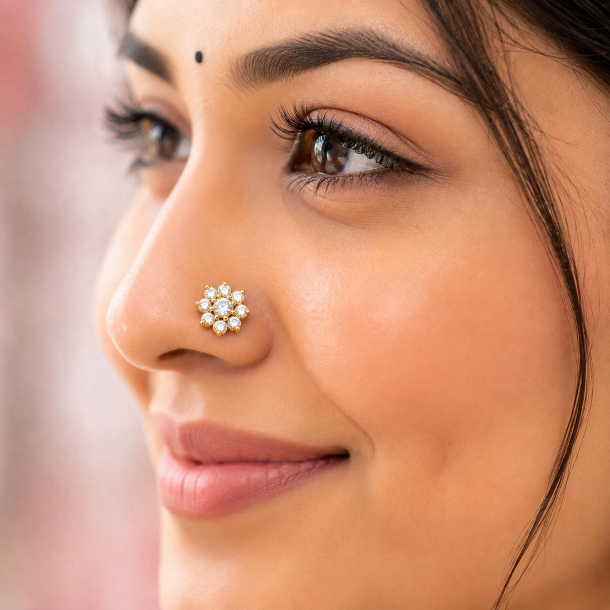White CZ Floral Cluster Nose Pin –  Sterling Silver Gold Plated