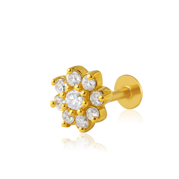 White CZ Floral Cluster Nose Pin –  Sterling Silver Gold Plated