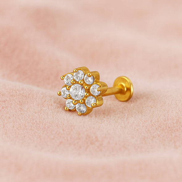 White CZ Floral Cluster Nose Pin –  Sterling Silver Gold Plated
