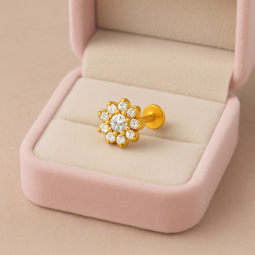 White CZ Floral Cluster Nose Pin –  Sterling Silver Gold Plated