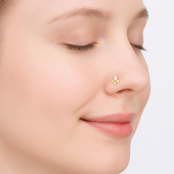 White CZ Triangle Cluster Nose Pin - Sterling Silver Gold Plated