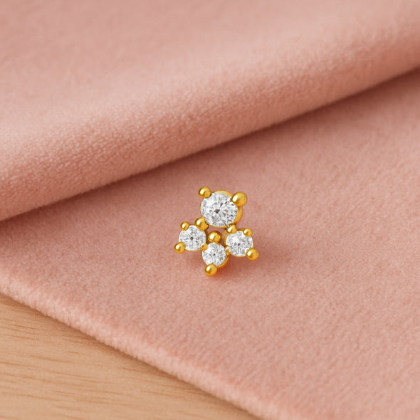 White CZ Triangle Cluster Nose Pin - Sterling Silver Gold Plated