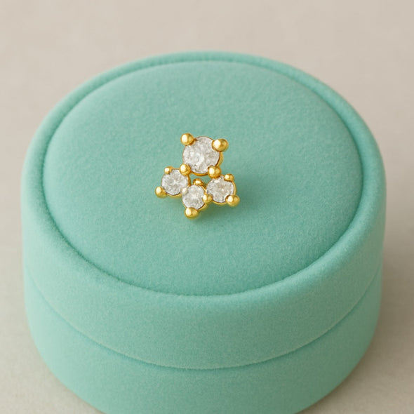 White CZ Triangle Cluster Nose Pin - Sterling Silver Gold Plated