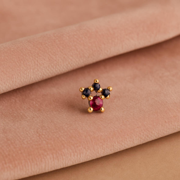 Red & Blue CZ Crown Nose Pin - Sterling Silver Gold Plated