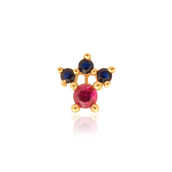 Red & Blue CZ Crown Nose Pin - Sterling Silver Gold Plated