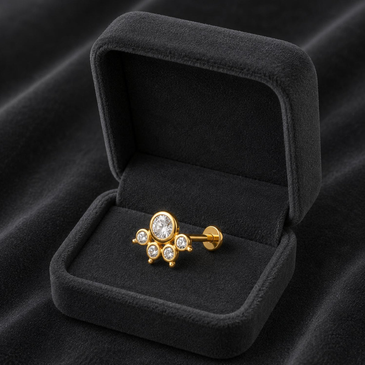 White CZ Crown Nose Pin - Sterling Silver Gold Plated