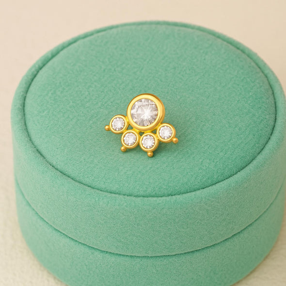 White CZ Crown Nose Pin - Sterling Silver Gold Plated