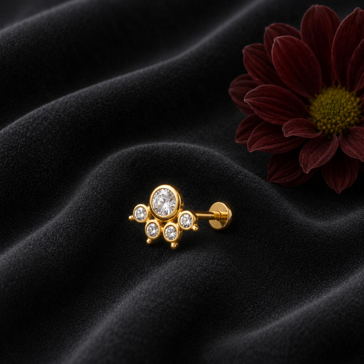 White CZ Crown Nose Pin - Sterling Silver Gold Plated