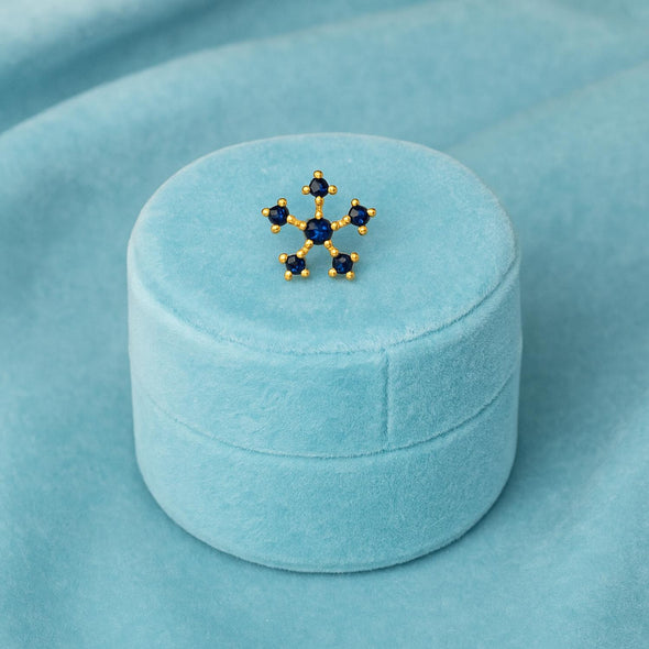 Blue CZ Floral Nose Pin - Sterling Silver Gold Plated