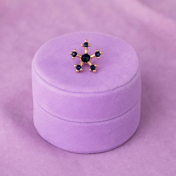 Blue CZ Floral Nose Pin - Sterling Silver Gold Plated