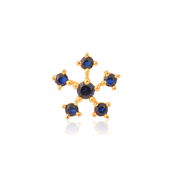 Blue CZ Floral Nose Pin - Sterling Silver Gold Plated