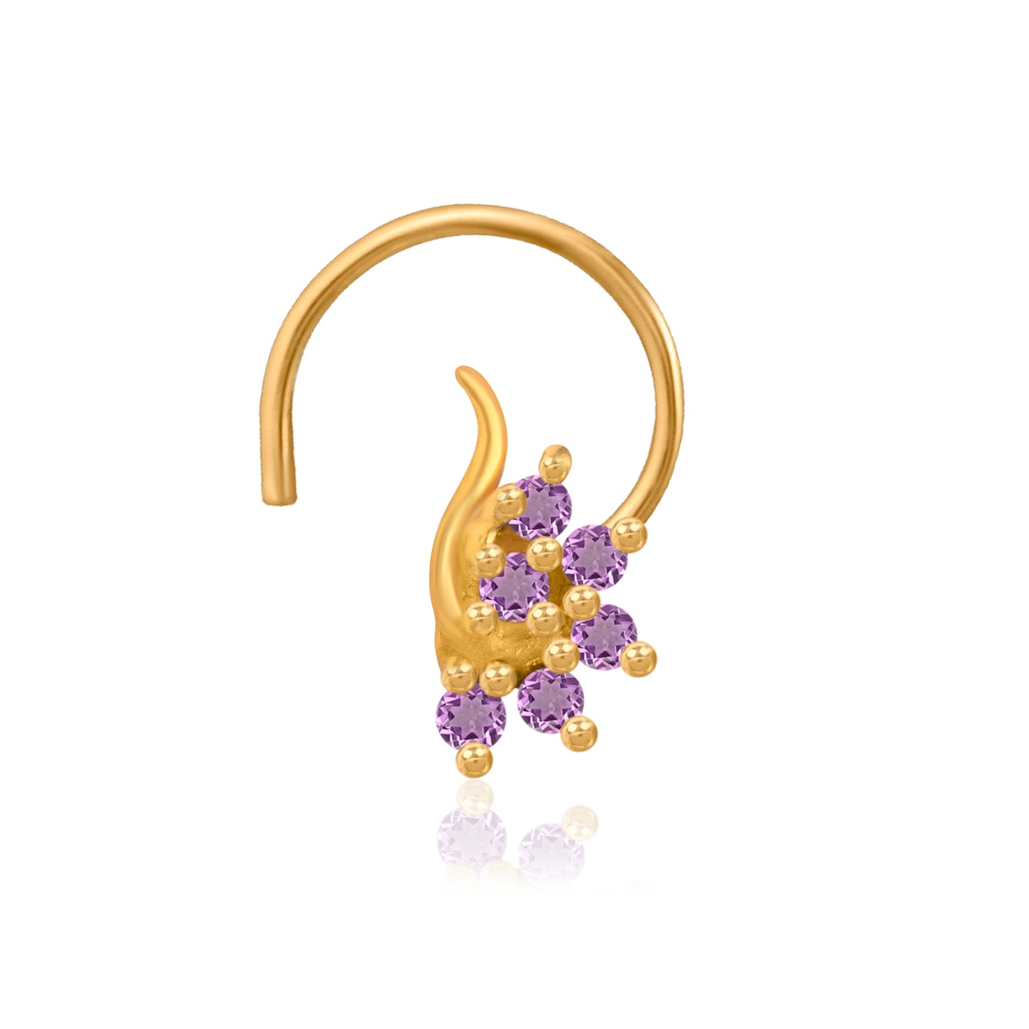 Multi Stone Curved Leaf Cluster Nose Pin – 925 Sterling Silver Yellow Plated