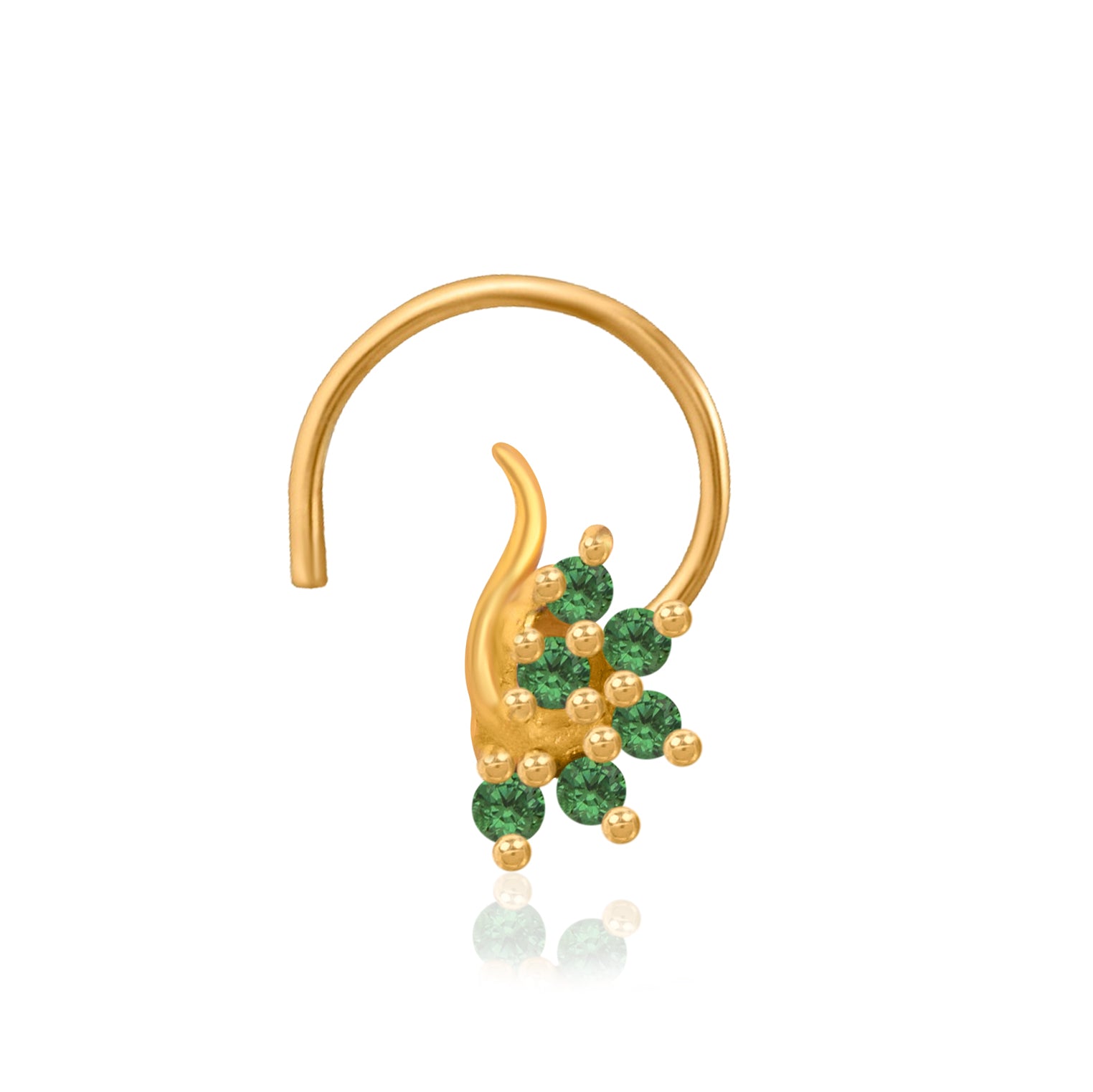 Multi Stone Curved Leaf Cluster Nose Pin – 925 Sterling Silver Yellow Plated