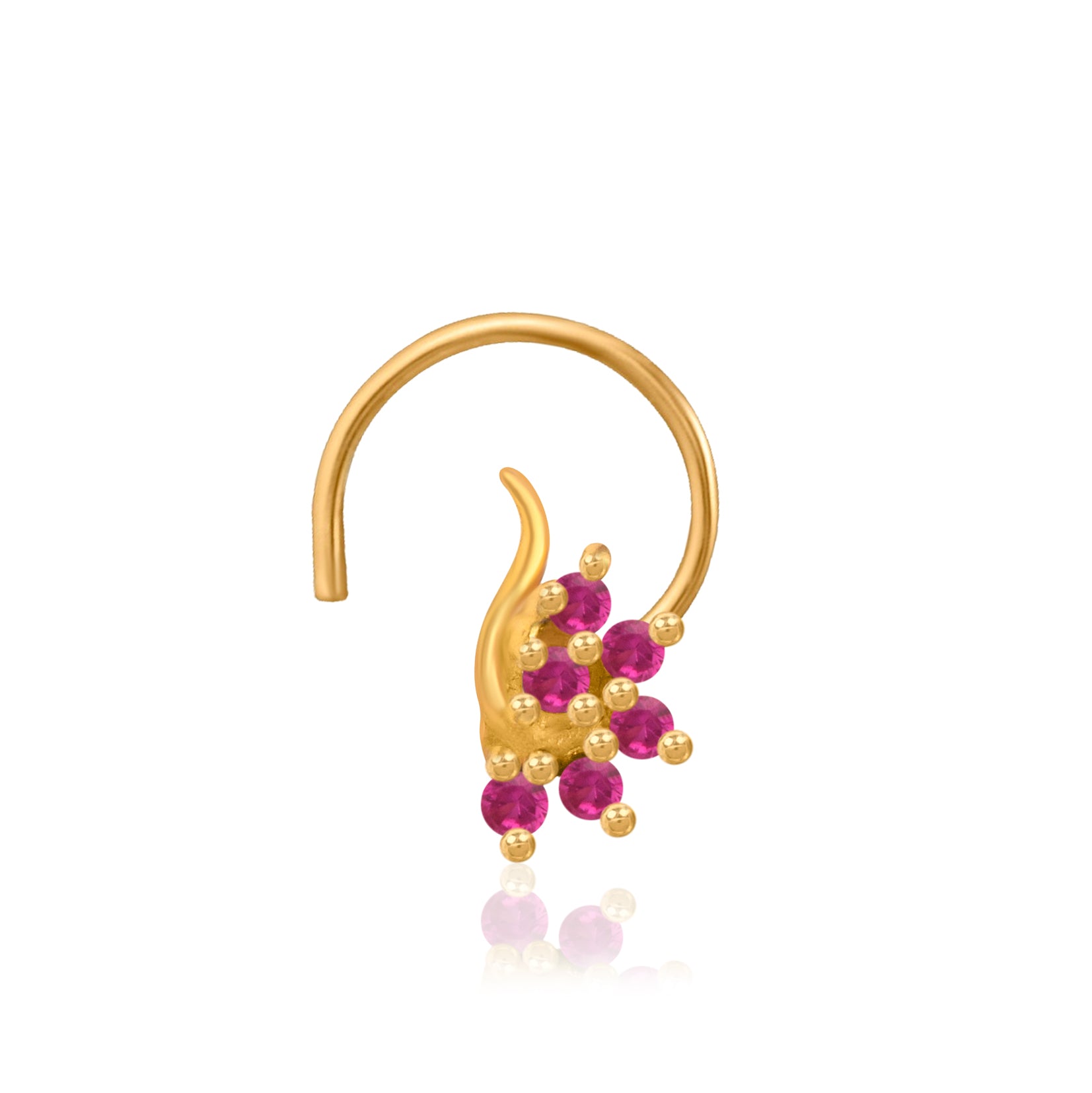 Multi Stone Curved Leaf Cluster Nose Pin – 925 Sterling Silver Yellow Plated