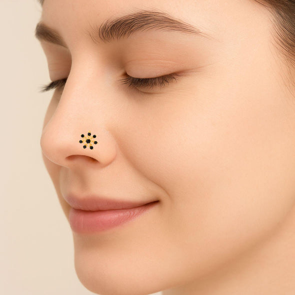 Blue CZ Starburst Floral Nose Pin - Sterling Silver Gold Plated