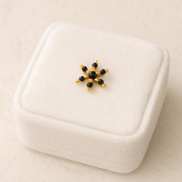 Blue CZ Starburst Floral Nose Pin - Sterling Silver Gold Plated