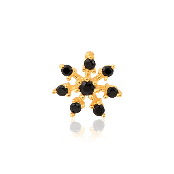 Blue CZ Starburst Floral Nose Pin - Sterling Silver Gold Plated