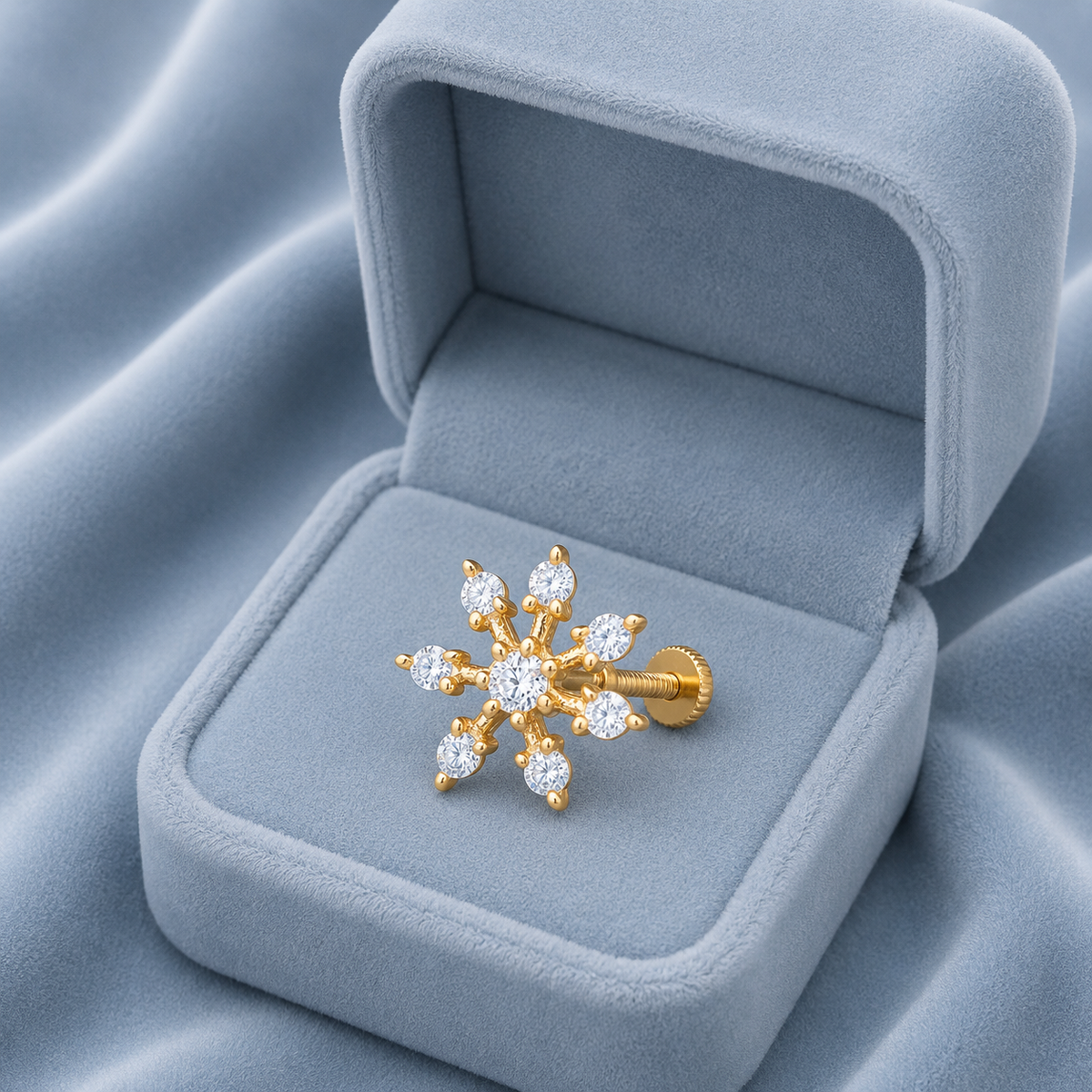 White CZ Snowflake Nose Pin – Gold Plated Sterling Silver