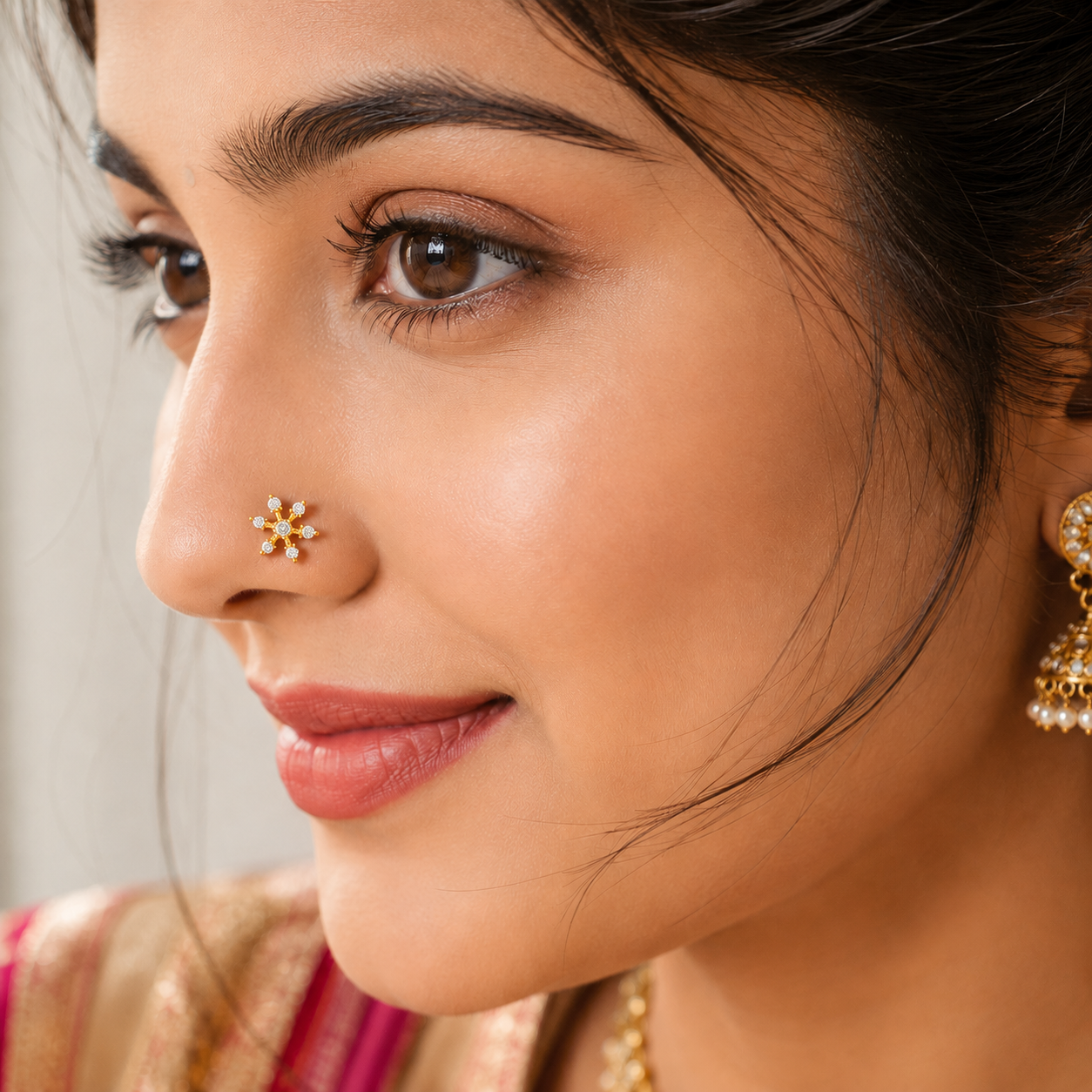 White CZ Snowflake Nose Pin – Gold Plated Sterling Silver