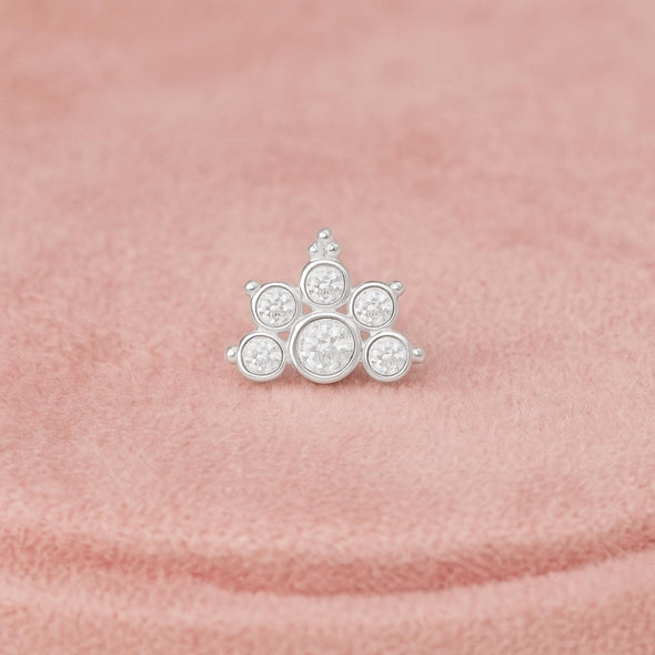 White CZ Crown Nose Pin - Sterling Silver