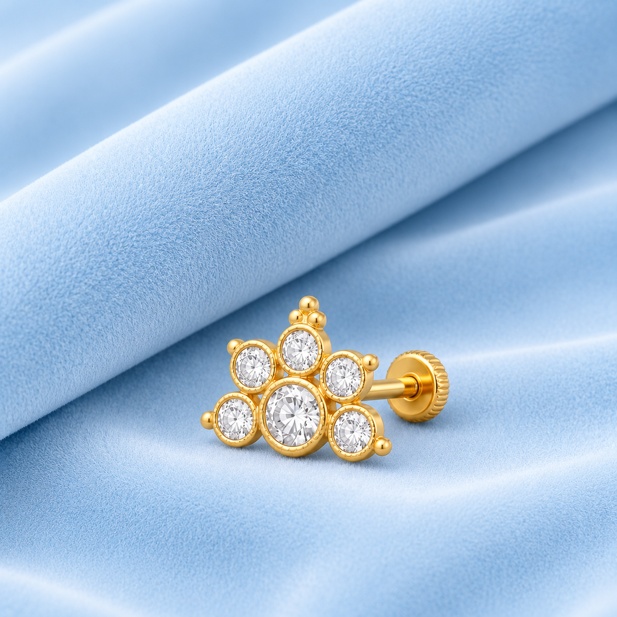 White CZ Crown Nose Pin - Sterling Silver Gold Plated