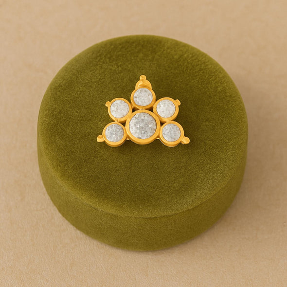 White CZ Crown Nose Pin - Sterling Silver Gold Plated