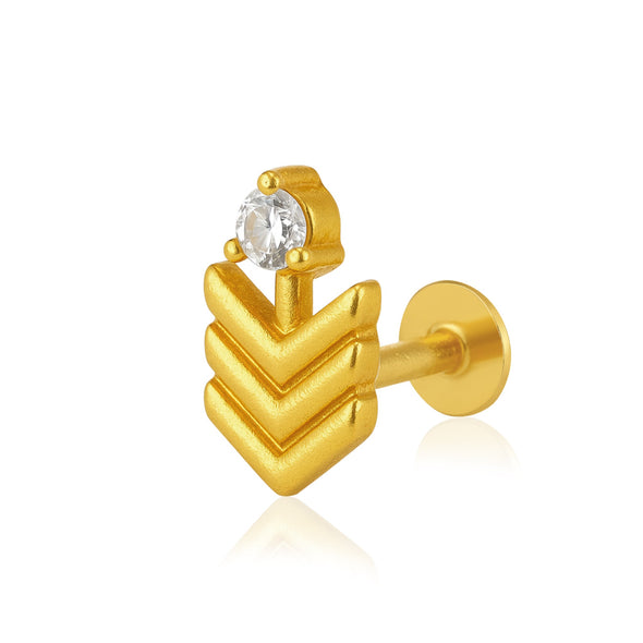 White CZ Chevron Motif Nose Pin – Sterling Silver Gold Plated