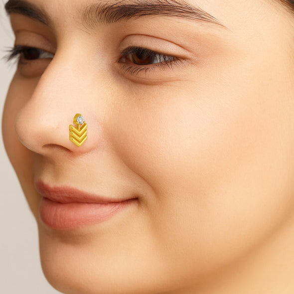 White CZ Chevron Motif Nose Pin – Sterling Silver Gold Plated