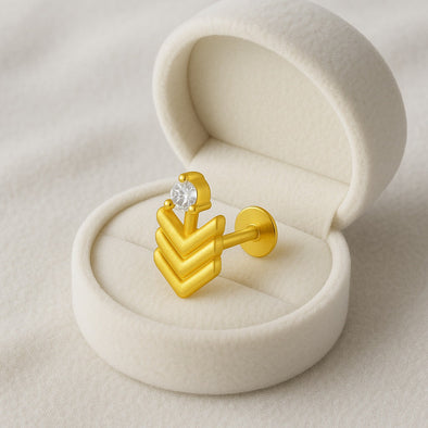 White CZ Chevron Motif Nose Pin – Sterling Silver Gold Plated