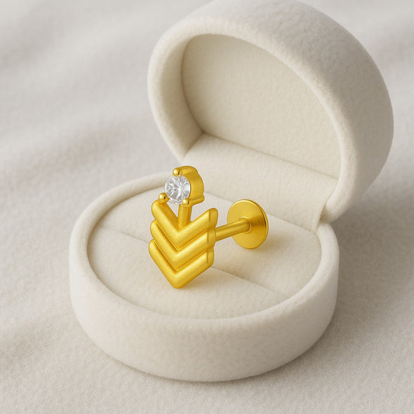 White CZ Chevron Motif Nose Pin – Sterling Silver Gold Plated