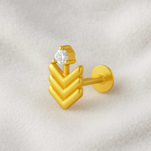 White CZ Chevron Motif Nose Pin – Sterling Silver Gold Plated