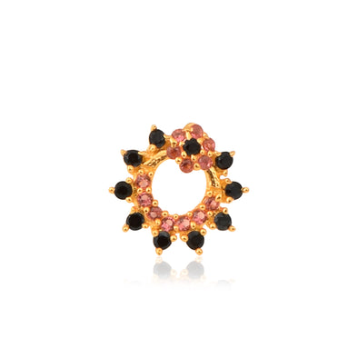 Pink & Black CZ Crown Nose Pin - Sterling Silver Gold Plated
