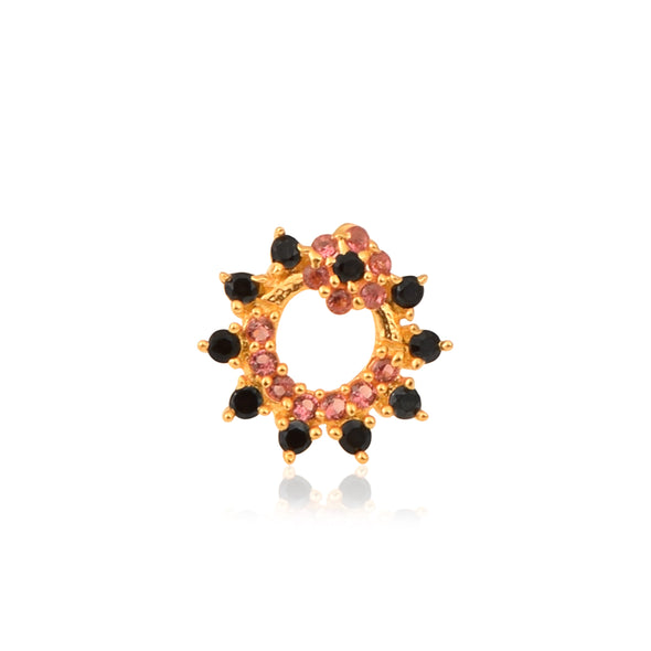 Pink & Black CZ Crown Nose Pin - Sterling Silver Gold Plated