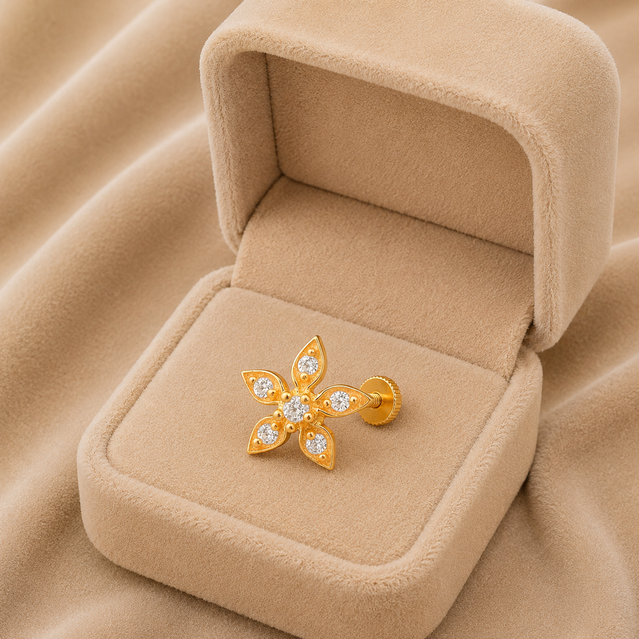 White CZ Star Flower Nose Pin - Sterling Silver Gold Plated