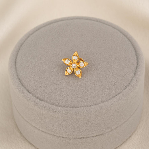 White CZ Star Flower Nose Pin - Sterling Silver Gold Plated