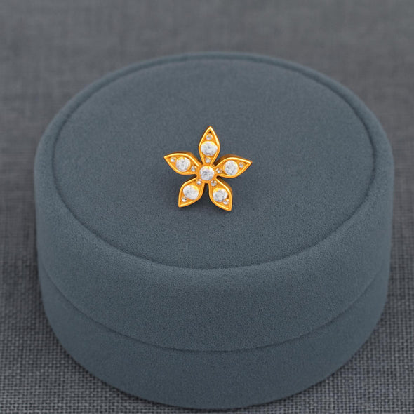 White CZ Star Flower Nose Pin - Sterling Silver Gold Plated